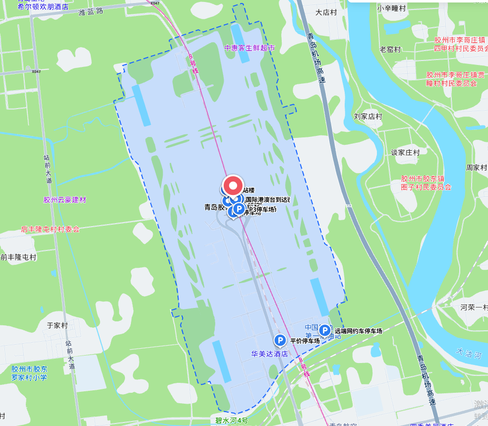 青岛胶东国际机场高德地图截图